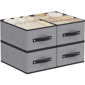 Foldable Clothes Boxes, Closet Bin with Handles, Fabric Storage Baskets for Drawers, Bins for Organizing Shelves, 13  9.1  5.5 inch, 4 Pack, Gray