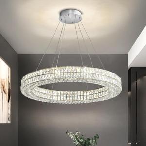 Led Ring Crystal Chandelier, Modern Dimmable Chandeliers Lighting and Hanging Adjustable, LED Round Ceiling Light for Dining Room Living Room 24" Silver