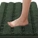 H.VERSAILTEX Bathroom Rugs Bath Rugs for Bathroom Non Slip Bath Mats Extra Thick Chenille Striped Rug 17" x 24" Absorbent Soft Shaggy Washable Dry Fast Bath Mats for Bath Room Floor - Bronze Green