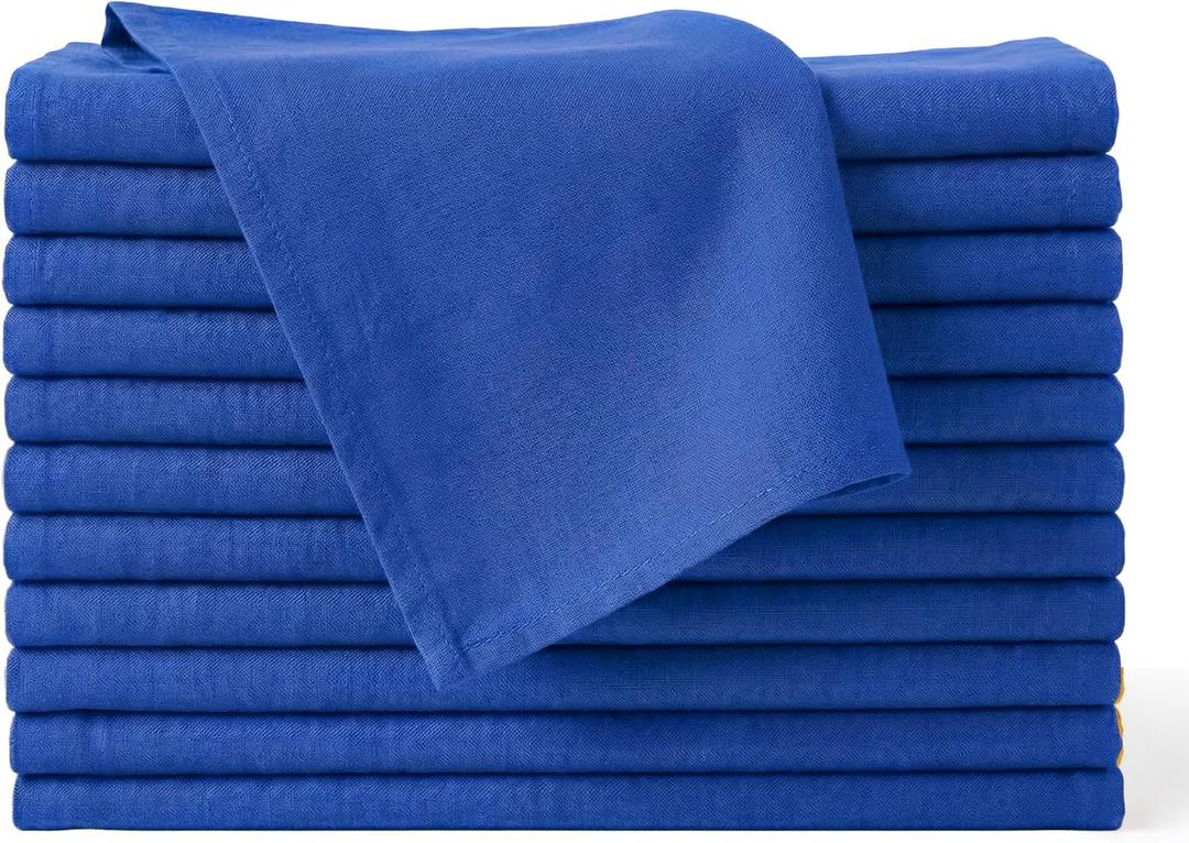 Cloth Napkins Set of 12, 100% Cotton Fabric Reusable Dinner Napkins, 18 x 18 Inch Washable Table & Kitchen Napkins for Everyday Dining, Entertaining, Home & Restaurant Use, Blue