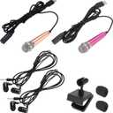 MECCANIXITY 2 Pcs Mini Microphone, Mini Mic Tiny Microphone Phone Type C Mic Small Microphone with Bracket, Sponge Cover, Earphones for Record Phone Voice, Gold/Hot Pink