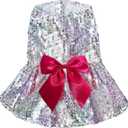 QWINEE Dog Dresses Sequin Dog Shirt Skirt Birthday Wedding Halloween Christmas Costume Dog Clothes for Cat Puppy Small Dog Silver Large