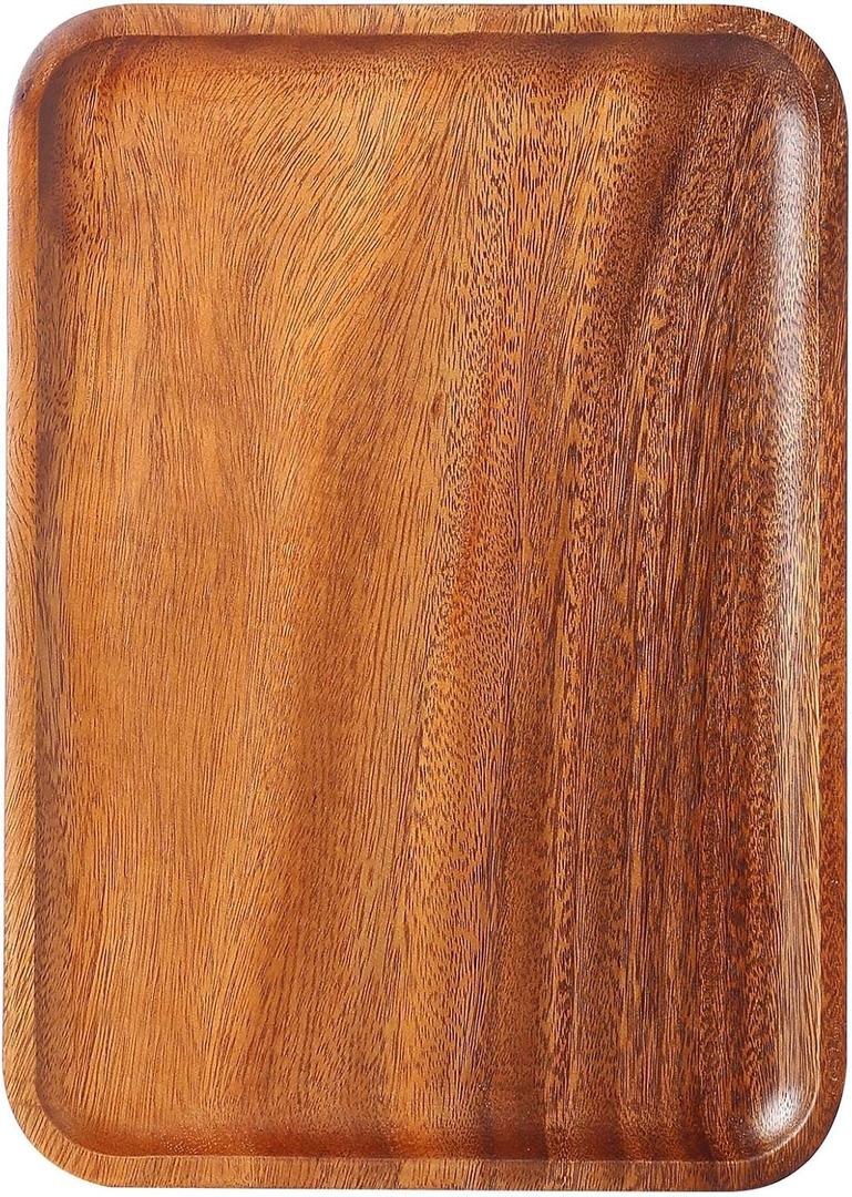 14x10 inch Acacia Wooden Serving Trays for Men Women, Acacia Rectangular Platter Wood Valet Tray for Eating, Food, Large Wood Bed Tray, Coffee Bar Tray, Home, Kitchen Decor, Living Eating, Snacks