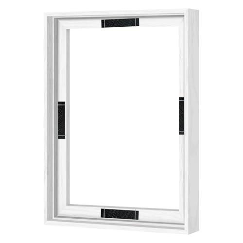 Abtgt 12x16 Canvas Floating Frame with 0.9" Deep, White Floater Frame for Canvas Paintings with Adhesive, Vertical or Horizontal Wall Art frame for Prints Oil Painting Diamond Decor, 1 Pack.
