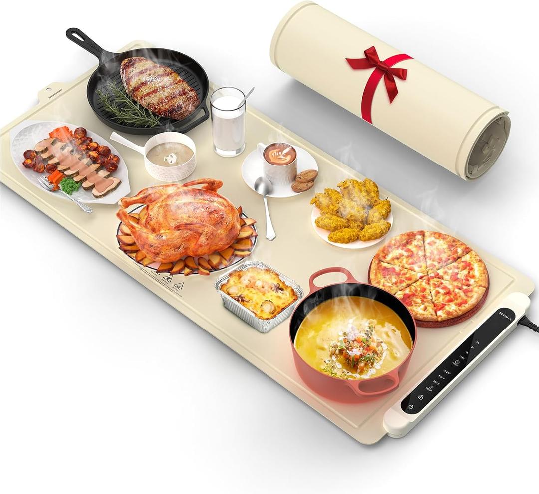 Warming Mat for Food Extra Large: 36"X16" Adjustable Silicone Food Warming Mat Heating Pad Food Warming Pad for Kitchen Counter Warming Trays for Buffets Party Hot Plates for Countertop Gifts Family (Cream)
