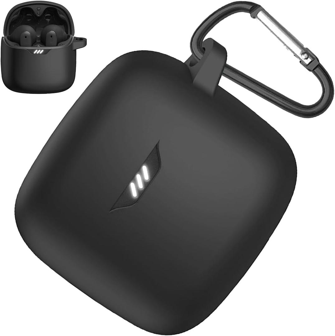 Miimall Case Compatible with JBL Tune Flex Case Cover, [Anti-Lost Keychain] [Scratch Resistance] Dust-Proof Protective Silicone Case for JBL Tune Flex with Carabiner Case Cover (Black)