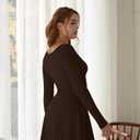 BEAGIMEG Women's Sexy Bodycon Long Sleeves A-line Sweetheart Neck Ruched Club Party Mini Dress (Brown)