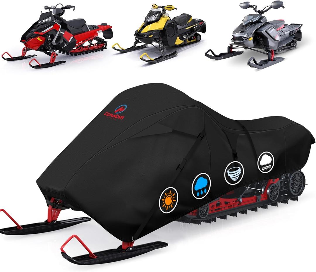 Comnova Snowmobile Cover 115 Inch - Premium 600D Outdoor Snowsled Cover, Heavy Duty & Waterproof All Weather Protection Covers, Black, Fit Up to 115"L Snowmobile