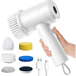 Electric Spin Scrubber - Cordless IPX7 Waterproof Shower Scrubber with 2 Speed Settings and 6 Replaceable HeadsElectric Cleaning Brush for BathroomKitchen and Windows