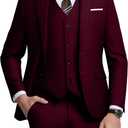 Men's 3 Piece Slim Fit Suit Set, Two Button Blazer Solid Jacket Vest Pants Wedding Business Suit (Red, S)