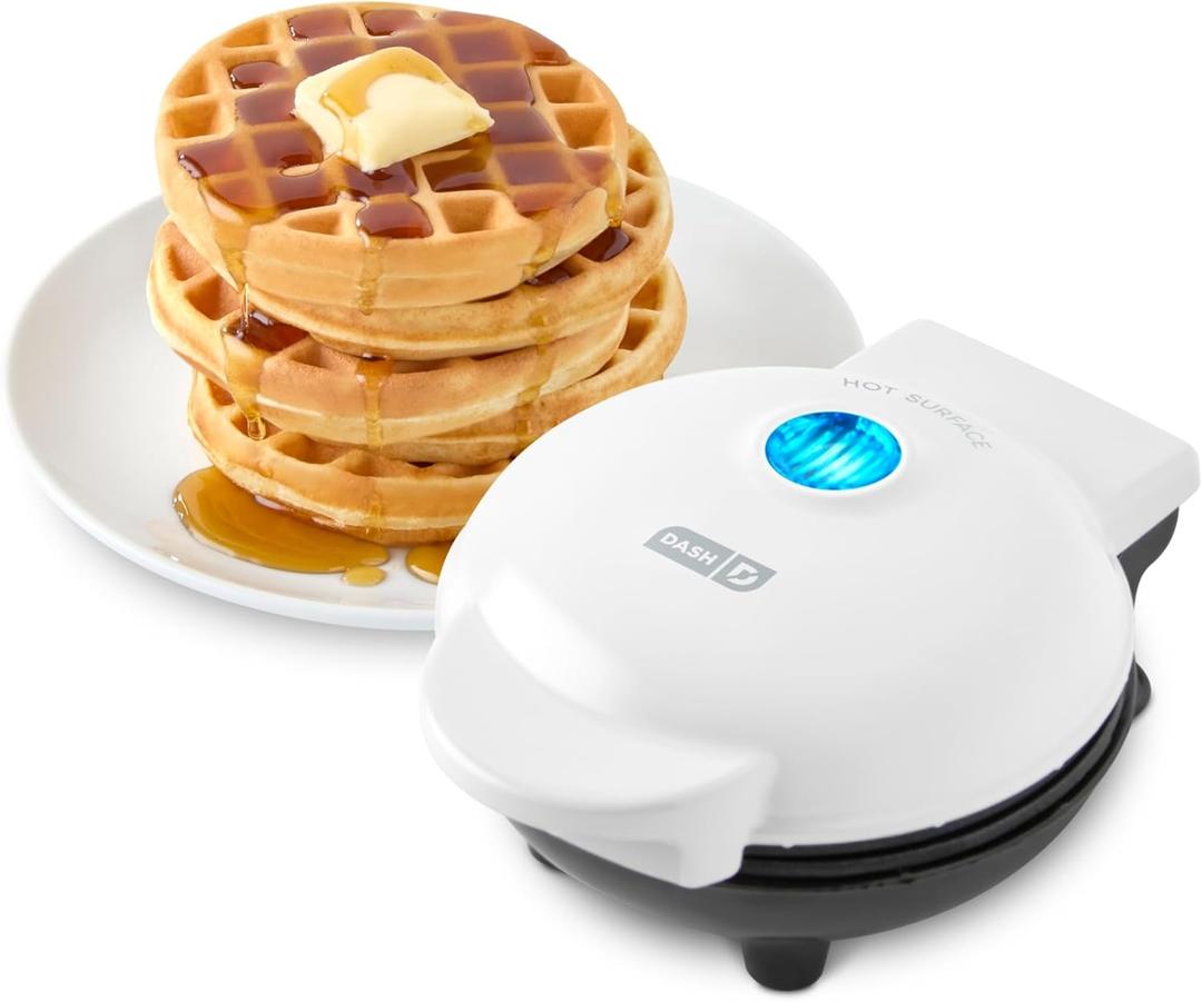 Dash Mini Waffle Maker- Compact Electric Iron for Creative Homemade Treats - PTFE nonstick surface - Easy-to-Clean - Perfect for Kids & Families - White