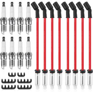 8Pcs 41-110 Iridium Spark Plugs & M8-48322 10.4mm Silicone Spark Plug Wires Compatible with Chevy Silverado Suburban Tahoe, GMC Envoy Sierra Savana Yukon, Cadillac, Hummer, 5.3L 6.0L 6.2L V8 LS Truck