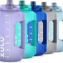ZULU Goals 64oz Half Gallon Plastic Water Bottle with Straw and Time Marker | Large Reusable Jug with Handle and Leak Proof Lid for All Day Hydration, Gym and Outdoors, Gift Ready, Violet
