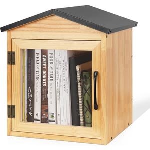 Outdoor Library Outdoor Book Box Storage Small Wooden Cabinet Little Literature Box for Neighborhoods Community and Schools Sharing Books, Flyers, Newspapers, Food and Art (B)