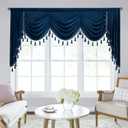 StangH Navy Blue Velvet Curtain Valances - Super Soft Blackout Waterfall Swag Valances for Kitchen/Living Room, Extra Wide Room Divider Curtains for Dining Room, W79 inches, 1 Panel