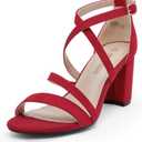 DREAM PAIRS Womens Ankle Strap Dress Pump Low Chunky Heel Sandals (9, Red/Suede)
