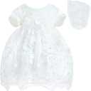Baby Girls Christening Baptism Dress Newborn Delicate Embroidered Lace Gowns with Bonnet for Wedding Party 0-24M (6-12 Months, Off-white)