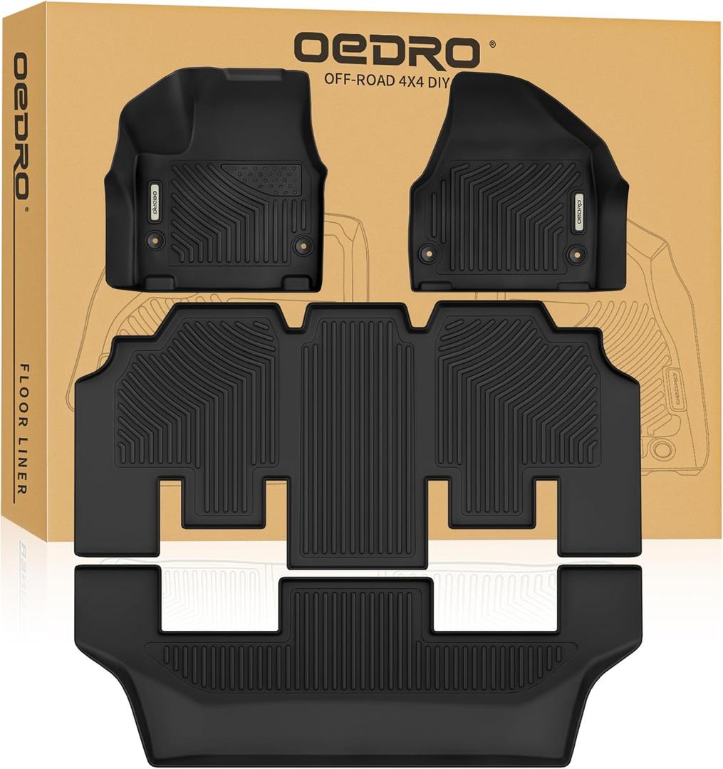 OEDRO Floor Mats for Chrysler Pacifica 2017-2025 (No Hybrid Models), Fit 7 and 8 Passenger Model, 3D Custom All-Weather Protection Full Set TPE Floor Liners