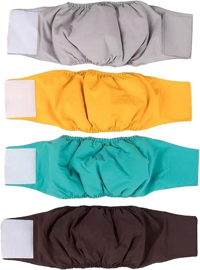 4 Pack Washable Male Dog Diapers Reusable Belly Bands - Quick-Absorbing, Leakproof, Outdoor Training & Senior Dogs | Fits Small, Medium, Large Breeds(S) (S(12.60-16.14"))