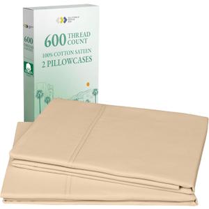 California Design Den Luxuriously Soft Premium 600 Thread Count, 100% Cotton Set of 2 Cases, Crisp Standard Pillow Covers, Fits Standard & Queen Pillows (Golden Tan)