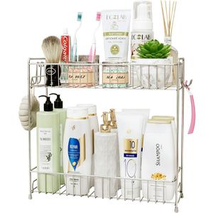 YQh 2-Tier Bathroom Storage Organizer Rack, Stainless Steel Shower Caddy, Counter and Vanity Shelf