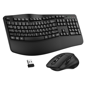 Wireless Keyboard and Mouse Combo, 2.4G Full Size Wave Keys Ergonomic Keyboard with Wrist Rest and 3Level DPI Adjustable Wireless Ergonomic Mouse for Windows, Mac OS Desktop/Laptop/PC(Black)