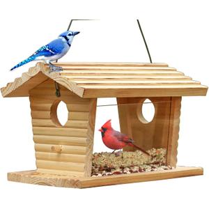 STARSWR Bluebird Feeder Outside, Mealworm Bird Feeder for Outdoors Squirrel Proof Hanging Birdhouse Feeder Wooden Bird House Feeder for Cardinal，Finch