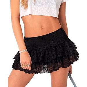 Navneet Women Sexy Y2K Sheer Lace Ruffle Mini Skirt Low Rise Mesh Ruffle Shorts Micro Skirt Coquette Going Out S