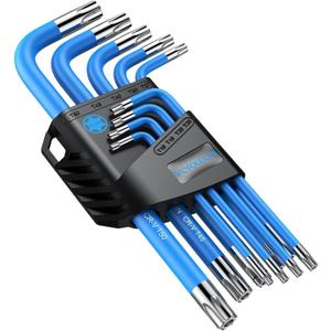 9PCS Star Wrench Key Set T10 to T50 Torx Wrenches Hex Keys With Visible Coding And Non-slip Coating, Long Arm Star Key With Hole for Auto Repair, Furniture Assembly, Household DIY