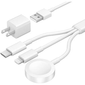 for Apple Watch Charger 3 in 1 iWatch Charger 4FT Magnetic iWatch Fast Charging Cable 12W USB Wall for Apple Watch Series Ultra SE 10 9 8 7 6 5 4 & iPhone 16/15/14/Galaxy S23
