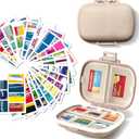 iouwei Pill Organizer with Medicine Labels Travel Daily Pill Container Mini Medication Organizer Storage Pill Organizer Travel Essentials Pill Case 7 Day Pill Organizer (Beige, 161 Lables)