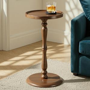 Relefree 12.6" Small Drink Table,Round Side Table with Thickened & Widened Pedestal Base,Martini Table with Waterproof Edge,Modern Solid Wood Tray Top End Table for Small Spaces,Corners,Walnut Pattern