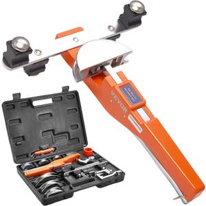 VEVOR Pipe Tube Bender, 1/4"-7/8" O.D. Ratcheting Tubing Bender, 90 Forward/Reverse Pipes Bending Tools with 7 Dies and Pipe Cutter for HVAC Air Conditioning Refrigerator Repair