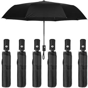 Bruislard 6 Pcs Travel Compact Umbrella Small Light Collapsible Umbrella Black Automatic Open Close Umbrellas for Rain, Men Women