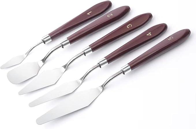 FUPUALL 5 Pieces Painting Knives Stainless Steel Spatula Palette Knife Oil Painting Accessories Color Mixing Set for Oil, Canvas, Acrylic Painting