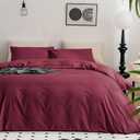 JELLYMONI Burgundy Duvet Cover Queen Size - 100% Washed Cotton Linen Like Textured Comforter Cover, 3 Pieces Breathable Soft Bedding Set with Zipper Closure (Burgundy, Queen 90"x90")