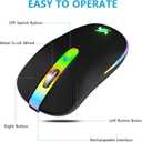 HZD LED Wireless Mouse, Slim Silent Rechargeable Mouse for Laptop, 2.4G Portable USB Optical Mouse with Type C Adapter, 3 Adjustable DPI Levels 1600/1200/800 for Tablet/Computer Black