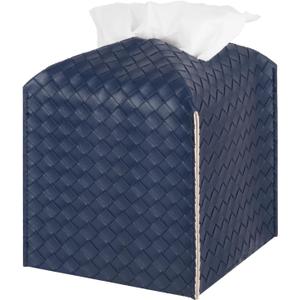 Tissue Box Cover PU Leather Tissue Holder Square Facial Tissue Case Facial Paper Organizer Dispenser for Bathroom, Vanity Countertop, Tabletop, Car, Navy Blue