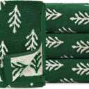 Jacquotha Green Cotton Hand Towels for Kitchen 4 Pack, Christmas Towels Bathroom Holiday Decorations Gifts with Funny Trees, Absorbent Quick Drying Towel for Hand Face Dishes 13 x 29