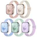 5 Pack Slim Braided Stretchy Bands Compatible with Apple Watch Band 40mm 41mm 42mm 38mm 44mm 45mm 46mm 49mm Women Men, Thin Elastic Nylon Solo Loop Straps for iWatch Series 10 9 8 7 6 5 4 3 11 SE 2/1