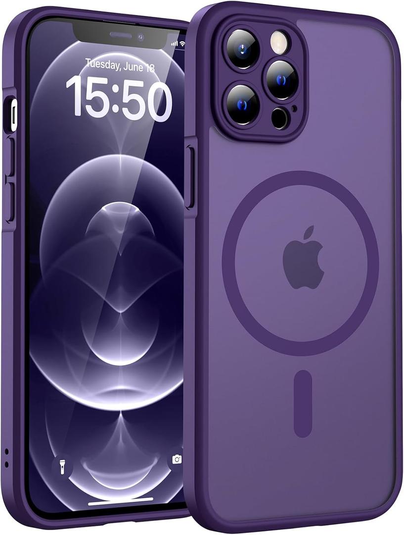 TOCOL Magnetic for iPhone 12 Pro Max Case, Upgraded Full Camera Protection, Compatible with Magsafe, Drop Protection, Translucent Matte Back Bumper Phone Cover 6.7-InchMidnight Purple