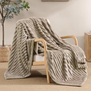 Geniospin Taupe Fleece Throw Blanket, 280GSM Extra Soft Lightweight Blanket with Strip, Plush Fuzzy Cozy Blankets and Throws for Couch, Bed, Sofa Cozy, Warm and Breathable (Taupe, 50x60 inches)