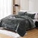 YIYEA Faux Fur King Size Comforter Set, Luxury Ultra Soft Fluffy Comforter, Plush Fuzzy Bedding Comforter Sets for Fall Winter, Cozy Warmth, No Shedding, 3PC, King, Dark Grey