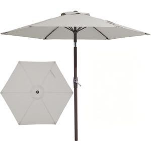 JEAREY 7.5FT Patio Umbrella Market Table Umbrella with 6 Sturdy Ribs, Push Button Tilt/Crank Outdoor Umbrella for Garden, Deck, Backyard, Pool and Beach,Light Grey
