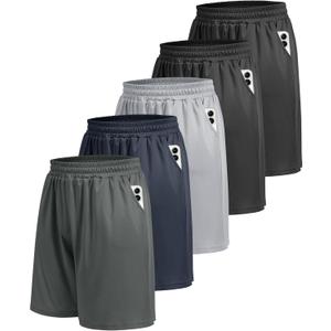 BOOJO 5 Pack Athletic Gym Mens Shorts - Workout Black Quick Dry Basketball Shorts with Pockets for Running Casual Activewear (Large, 1-black/Black/Dark Grey/Navy Blue/Light Grey)