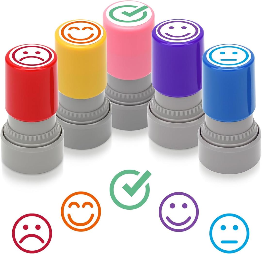 5 PCS Teacher Stamps for Classroom Self-Inking Rubber Behavior Stamps for Grading Cute Motivational Scoring Stamp Set for Homework Test Encouraging Students School Supplies(Style C Multicolor)