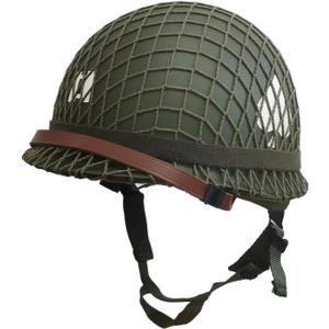 WWII US Army M1 Steel Helmet Replica - WW2 Gear with Canvas Chin Strap, Mesh Cover, Cat Eye Band & DIY Stickers