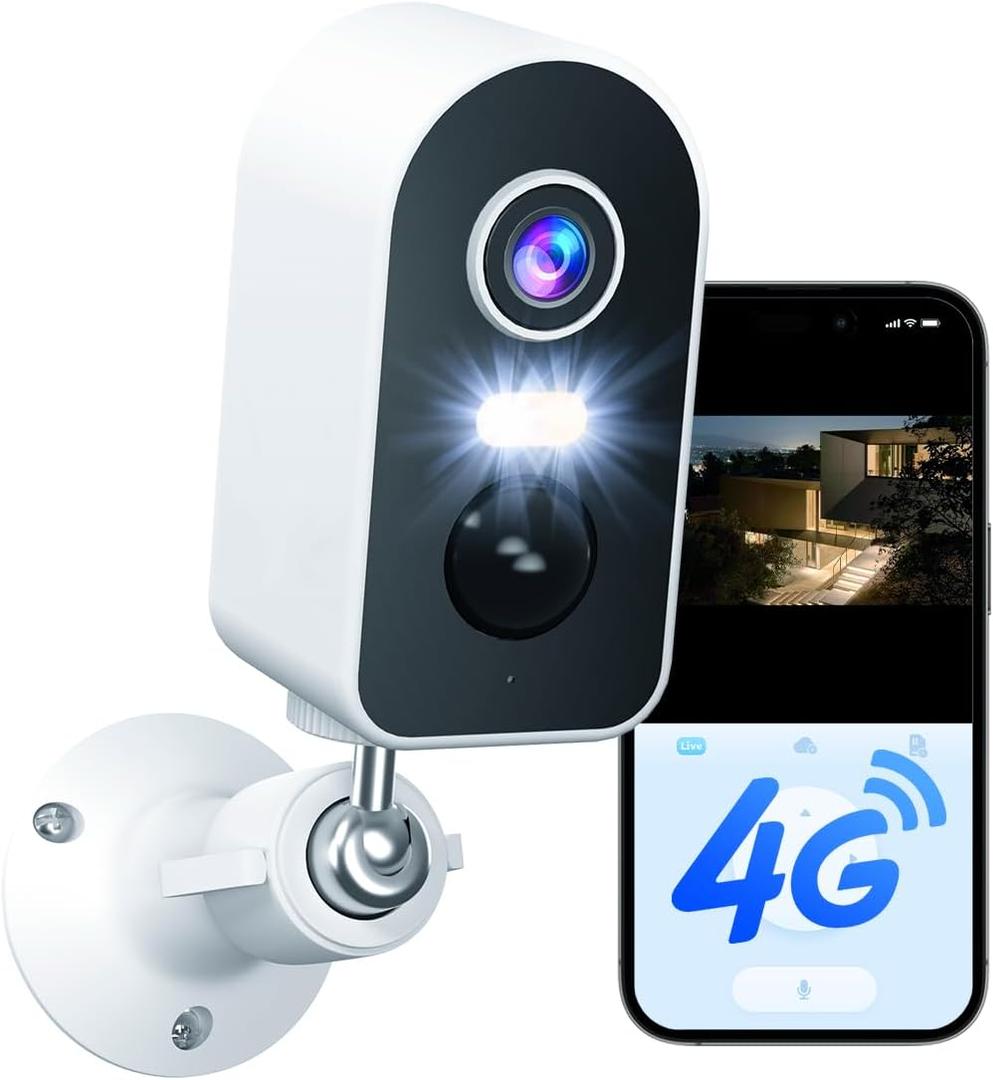 KKB 4G LTE Cellular Security Camera Built-in SIM Card, No WiFi Security Cameras Indoor with PIR Motion Detection, 2K Wireless Outdoor Battery Camera Without Internet, Color Night Vision, 2-Way Audio