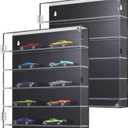 Chunful 2 Pcs 5 Tier Acrylic Display Case for 1:64 Scale Diecast Cars Maximum 30 Toy Cars Storage Case Wall Mountable/ Tabletop Transparent Showcase with Magnetic Switch Door for Collector