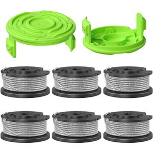YWTESCH 0.065" Single Line Trimmer String Spool Fit for Greenworks Trimmer, 16Ft Auto-Feed Weed Wacker String Replacement Parts Compatible with Greenworks Weed Eater(6 Spool+2 Cap)